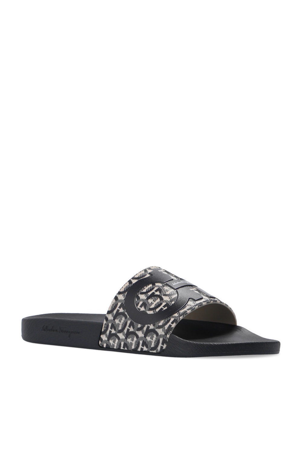 black and gold ferragamo slides